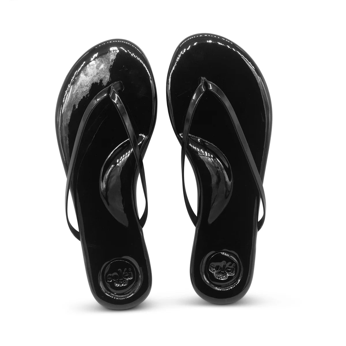 Solei Sea Indie Flip Flop in Onyx Patent