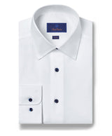 “David Donahue - Super Fine Twill Dress Shirt Barrel Cuff Trim Fit - White/Blue