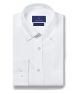 David Donahue - White Pinpoint Oxford Non-Iron Dress Shirt Barrel Cuff  Trim Fit  - White