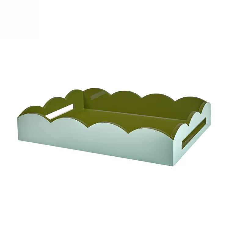 Addison Ross- 17x13 Scalloped Tray- Eau de Nil/ Khaki