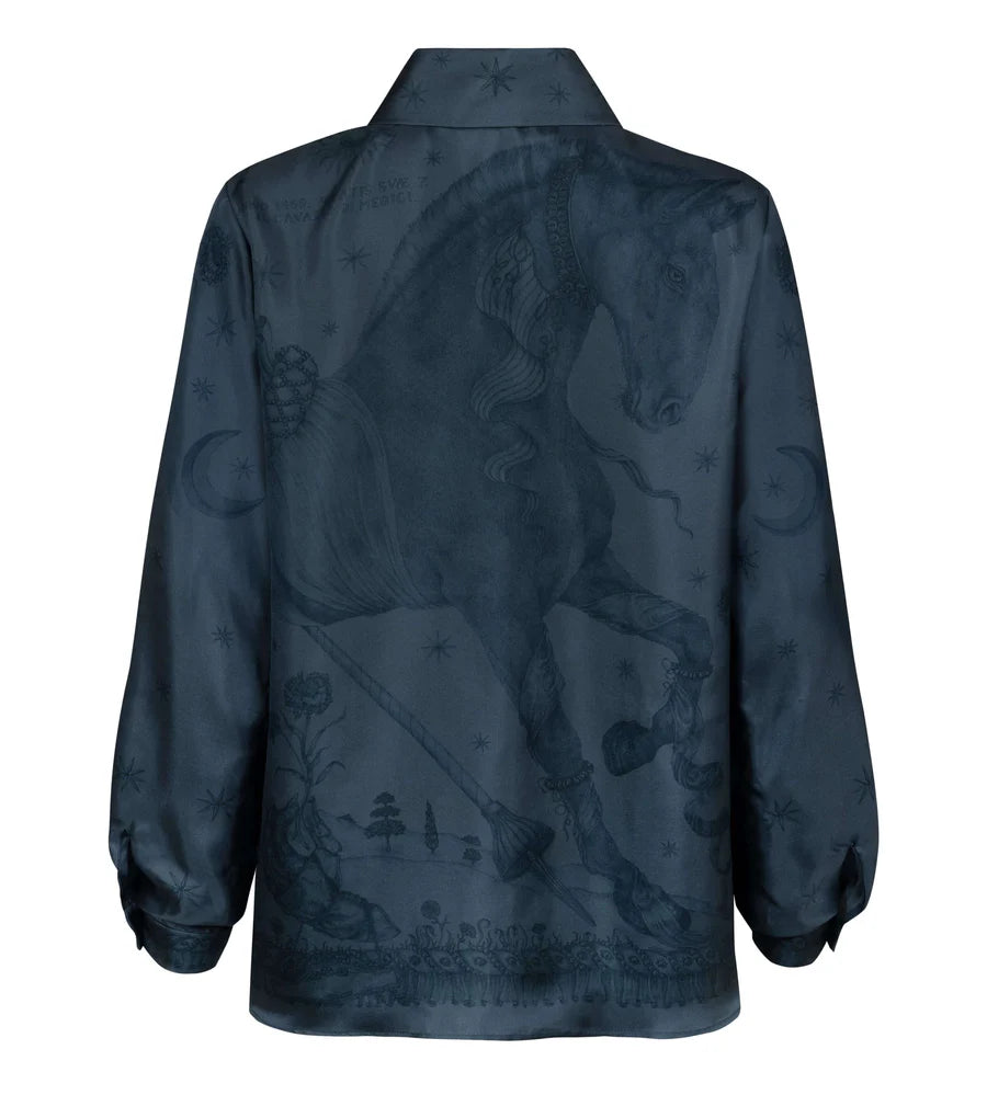 Sabina Savage - The Celestial Steed Silk Oxford Shirt - Mercury/Moonstone