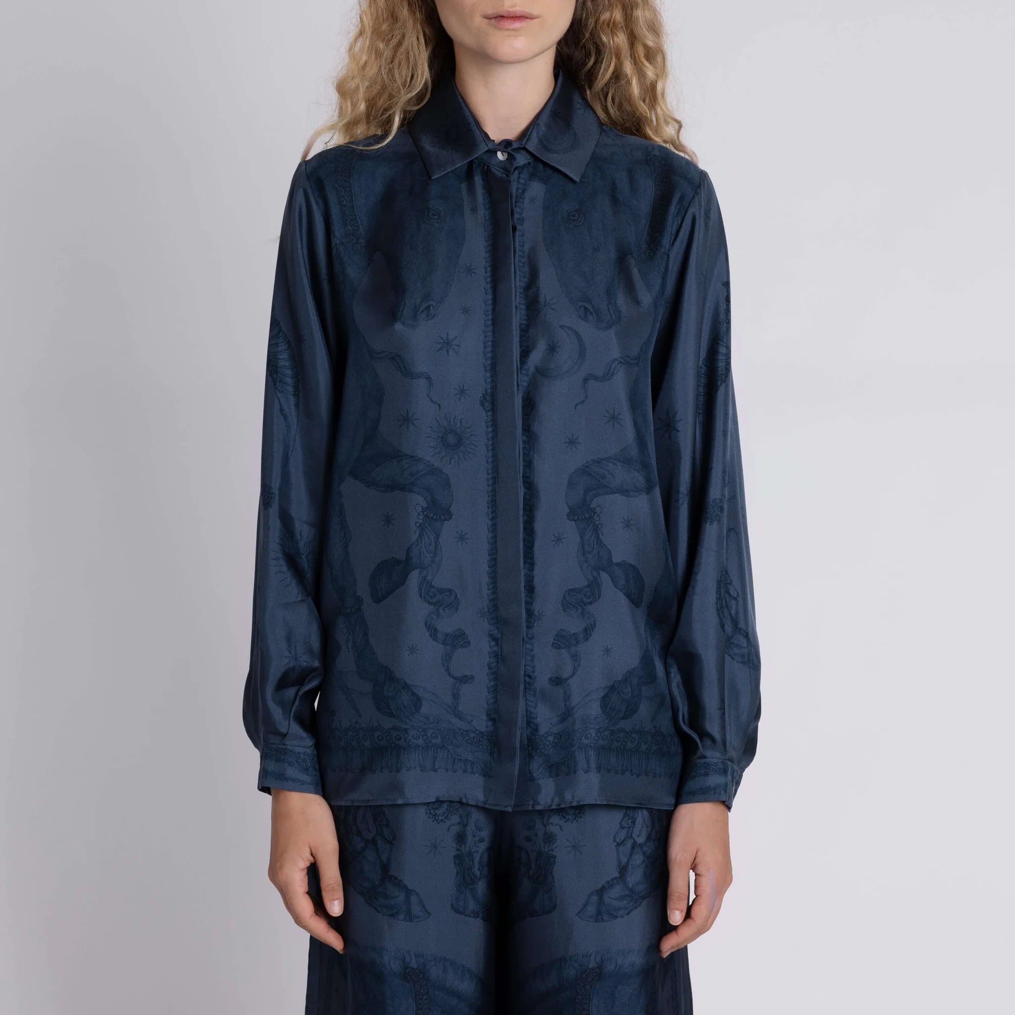 Sabina Savage - The Celestial Steed Silk Oxford Shirt - Mercury/Moonstone