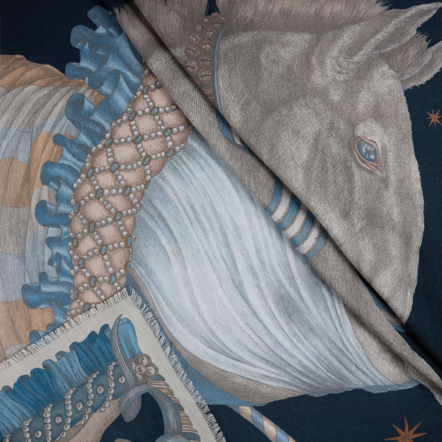 Sabina Savage - The Celestial Steed Wool Silk Shawl 135 - Mercury/Moonstone
