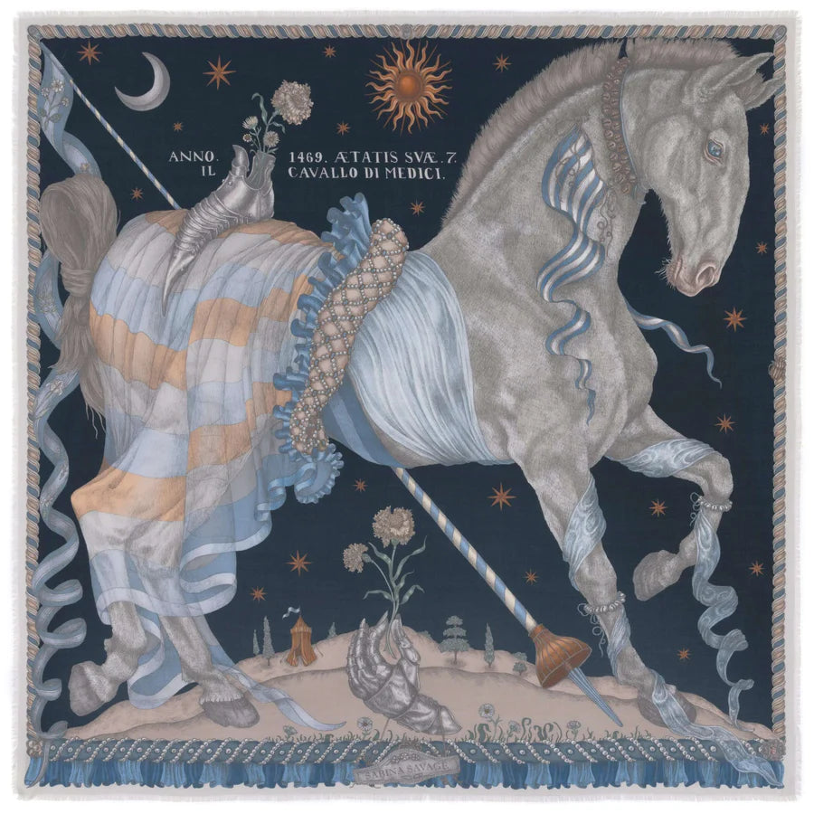 Sabina Savage - The Celestial Steed Wool Silk Shawl 135 - Mercury/Moonstone