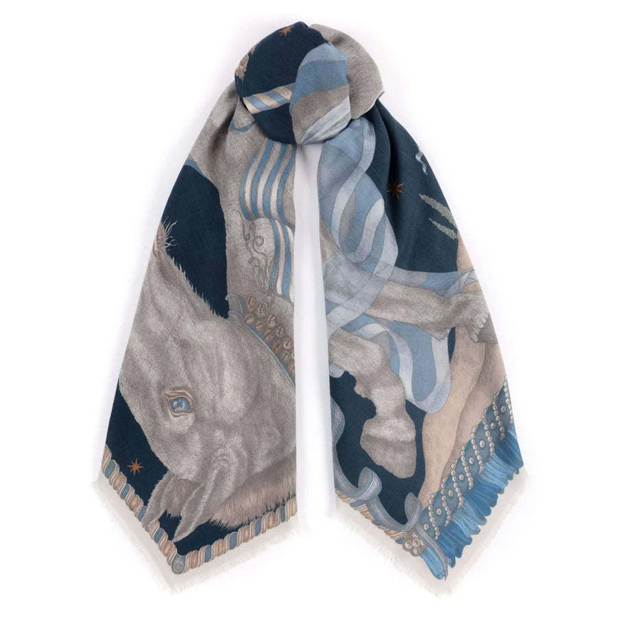 Sabina Savage - The Celestial Steed Wool Silk Shawl 135 - Mercury/Moonstone