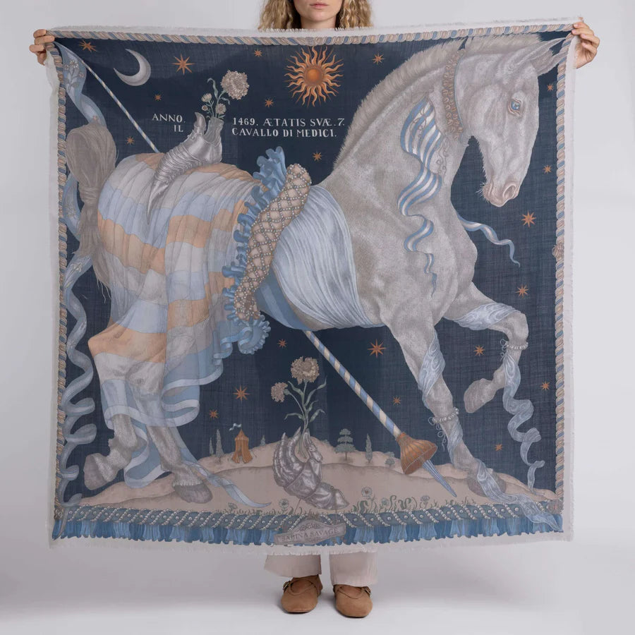 Sabina Savage - The Celestial Steed Wool Silk Shawl 135 - Mercury/Moonstone
