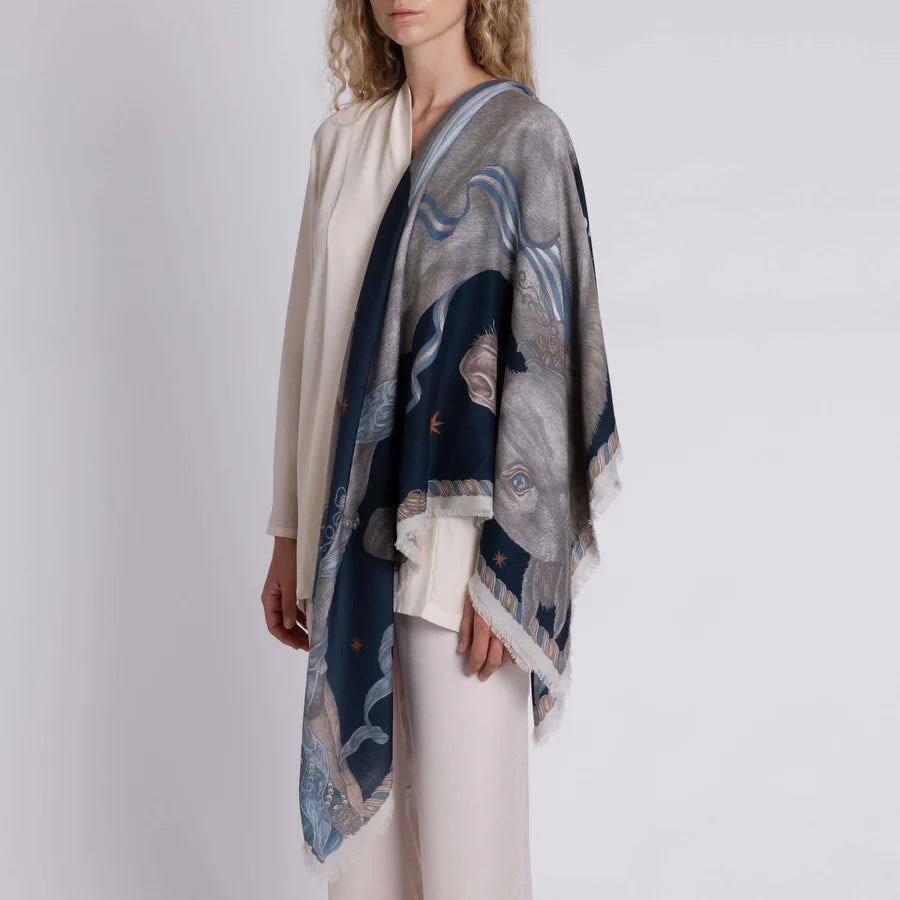 Sabina Savage - The Celestial Steed Wool Silk Shawl 135 - Mercury/Moonstone