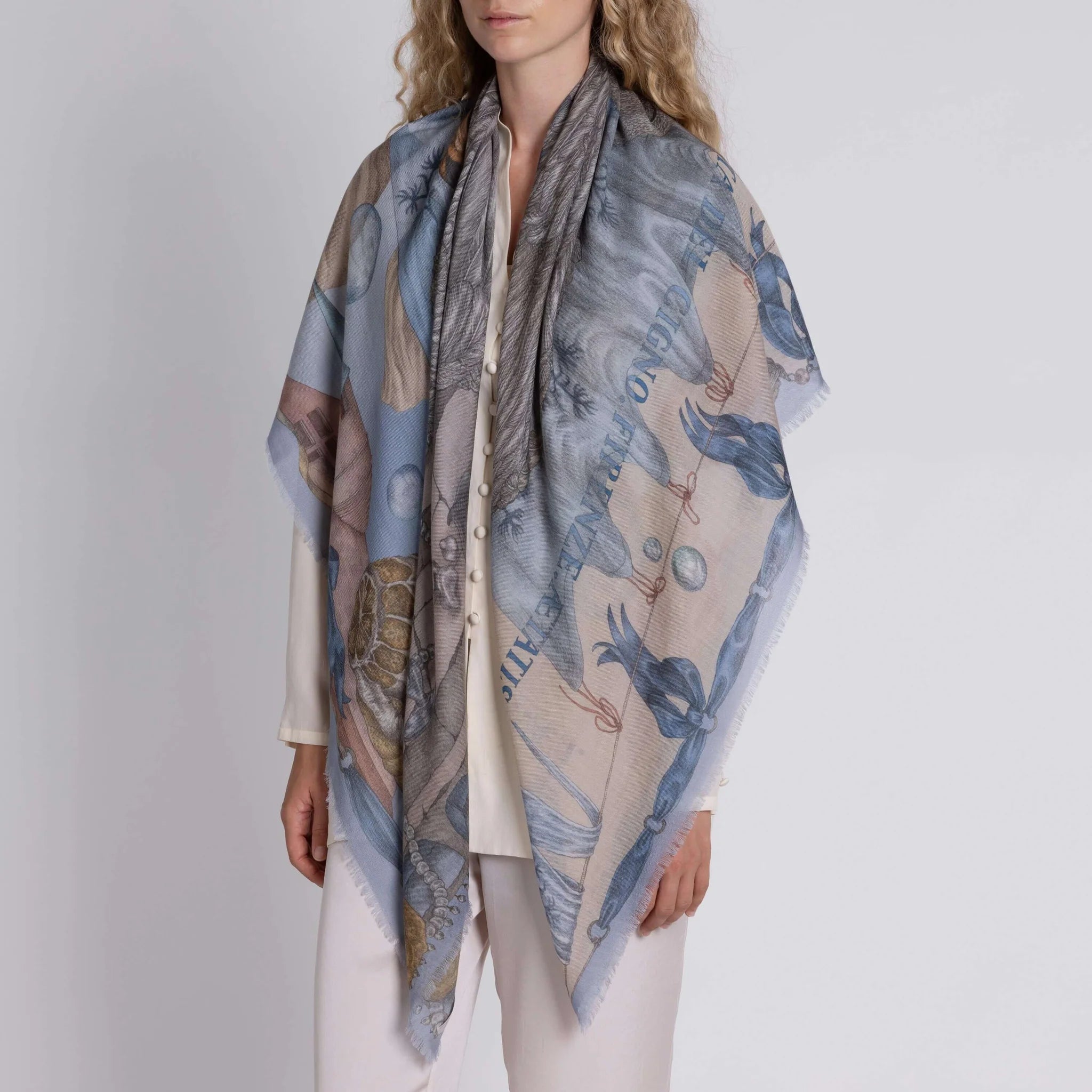 Sabina Savage - The Glass Swan Cashmere Shawl 135 - Crystal/Calcite