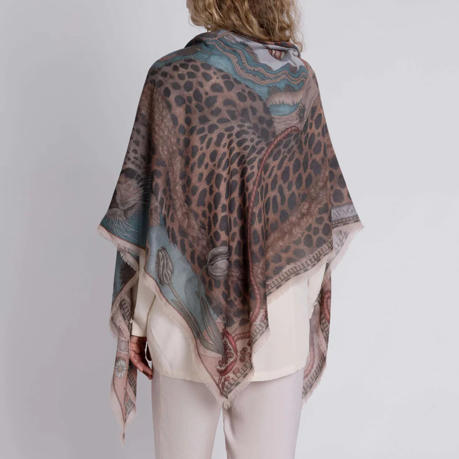 Sabina Savage - The Medici Cheetah Cashmere Shawl 135 - Morello/Mint