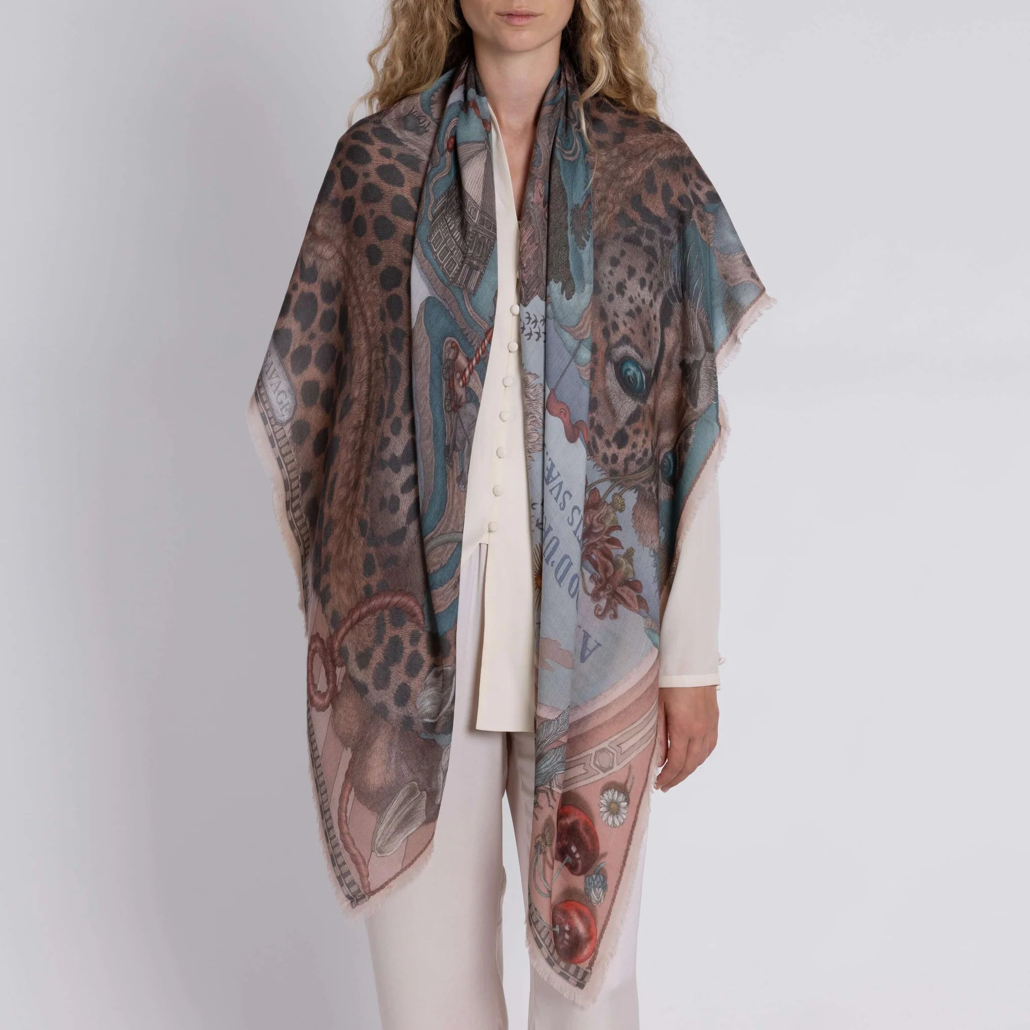 Sabina Savage - The Medici Cheetah Cashmere Shawl 135 - Morello/Mint