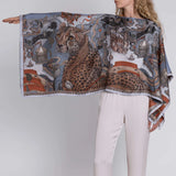 Sabina Savage - The Medici Cheetah Silk Slipover Top - Blue