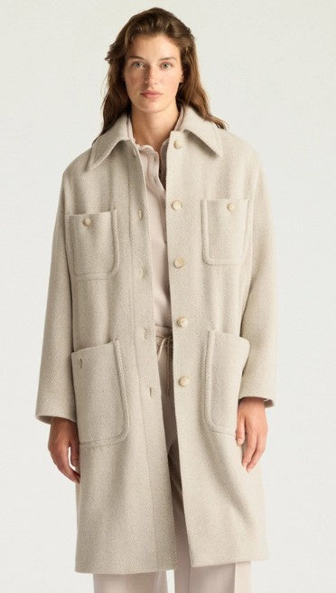 Momoni Trent Coat Shevron Wool Beige