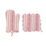Juliska - Villa Stripe Oven Mitt & Pot Holder 2pc Set - Red/White