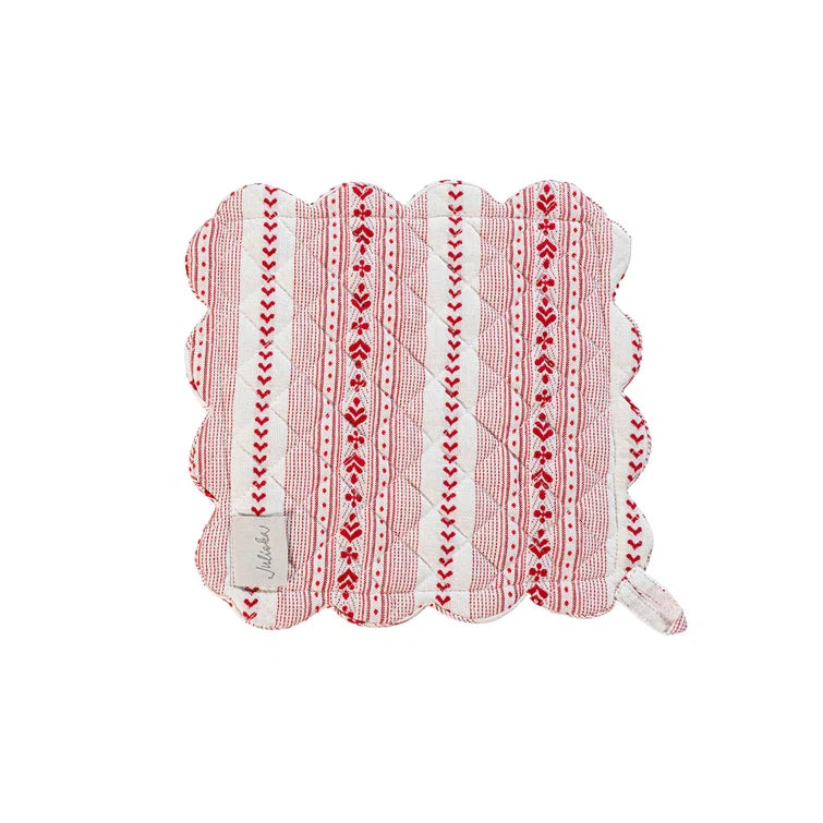 Juliska - Villa Stripe Oven Mitt & Pot Holder 2pc Set - Red/White
