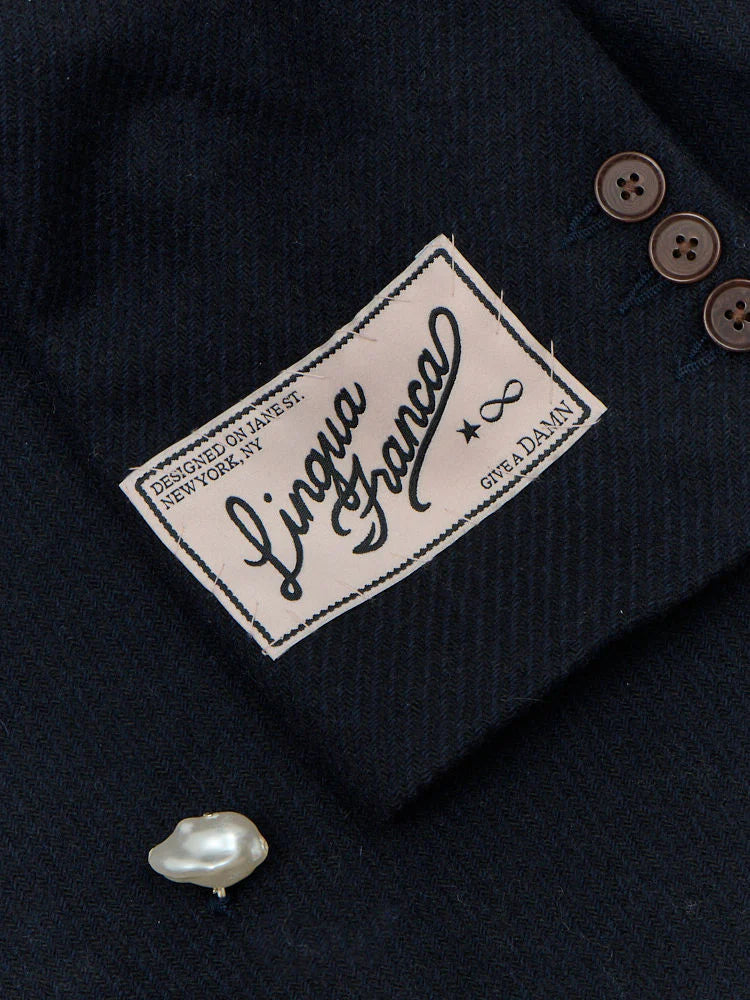 Lingua Franca - Jackie Embellished Double Breasted Blazer - Navy Twill