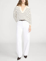 FRAME - The Striped Easy Pullover - Cream Multi