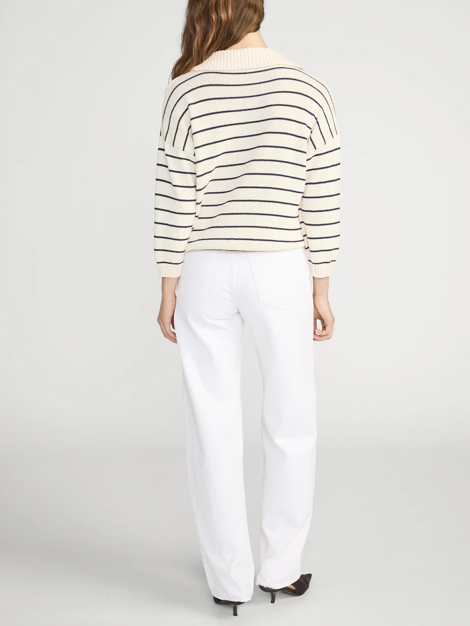 FRAME - The Striped Easy Pullover - Cream Multi