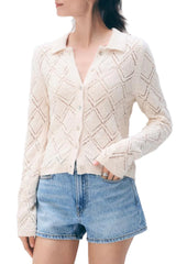 White & Warren Cotton Pointelle Shirt in Ivory