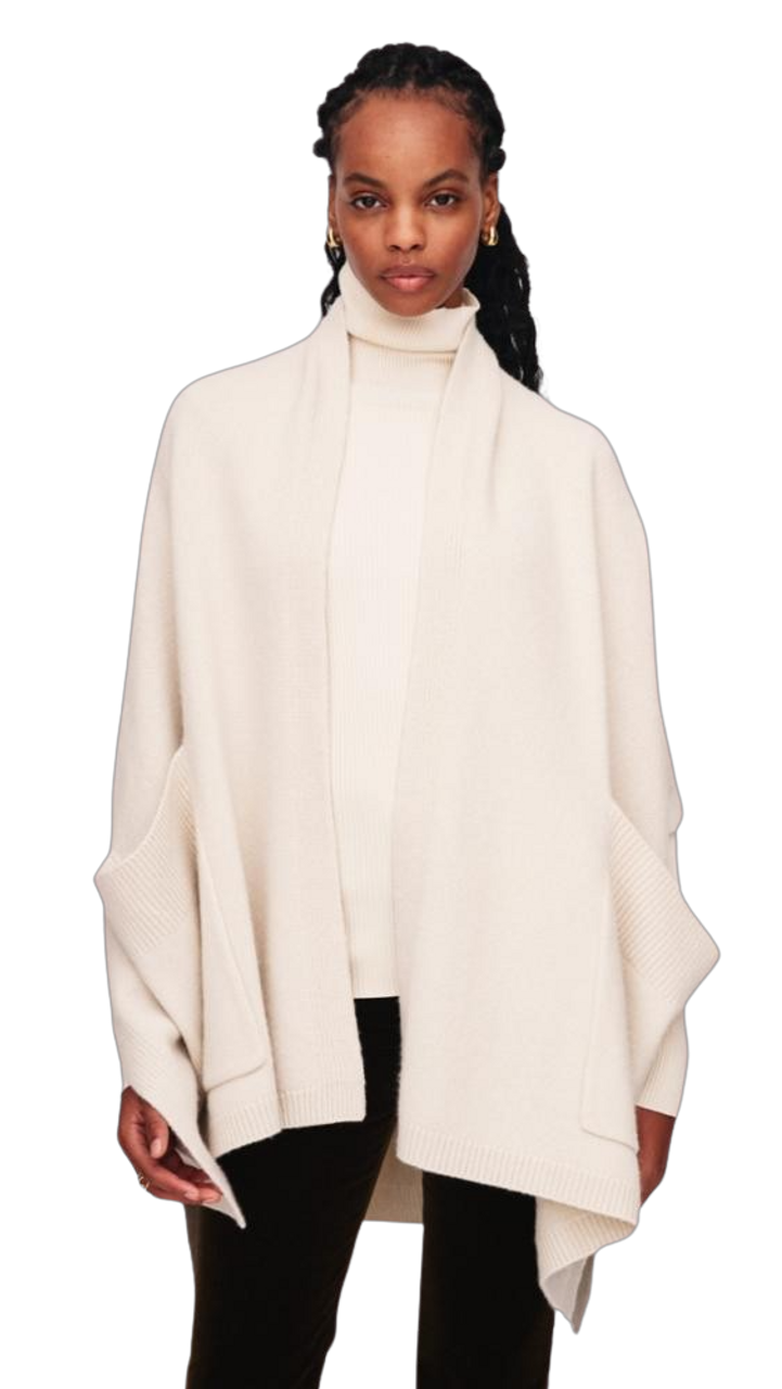 White + Warren - Cashmere Blend Open Poncho - Ivory