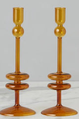 Amber Glass Candlestick Pair - Large