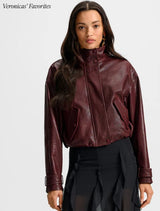 Veronica Beard - Bateman Cropped Leather Jacket - Raisin