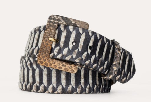 W. Kleinberg - 2" Python Belt with Covered Buckle - Matte BC Mink Multi Diamond