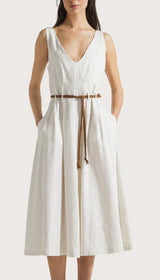 Seventy - Striped Linen Midi Dress - Bianco