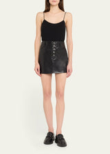 Alice + Olivia - Joss High Rise Vegan Leather Button Front Mini Skirt - Black