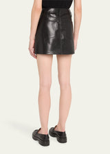 Alice + Olivia - Joss High Rise Vegan Leather Button Front Mini Skirt - Black