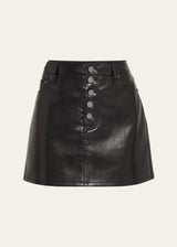 Alice + Olivia - Joss High Rise Vegan Leather Button Front Mini Skirt - Black