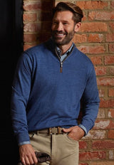 Peter Millar - Autumn Crest Suede Trim Quarter Zip - Blue Haze