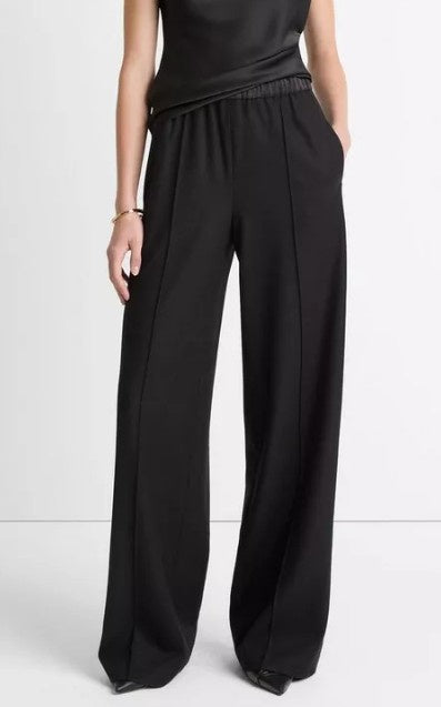 Vince - Satin-Trim Italian Wool-Blend Pull-On Pant - Black