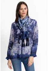 Johnny Was Silk Scarf Denim Lace