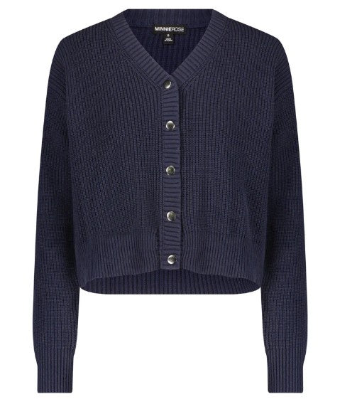 Minnie Rose - Cotton Shaker Crop Cardigan - Navy