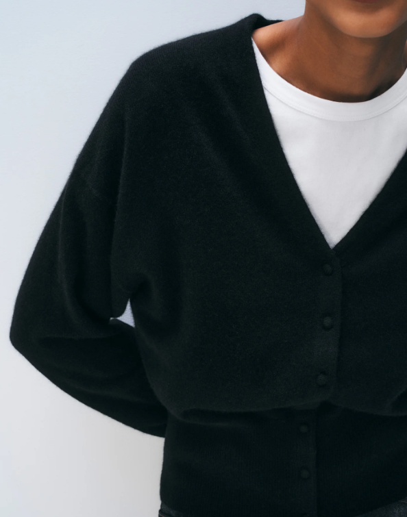 White + Warren - Cashmere Deep V Cardigan - Black