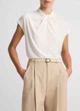 Vince - Cap Sleeve Twist Neck Top - Bone