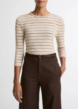 Vince - Plaid Wool-Cashmere Elbow Sleeve Crewneck - Wheatstone Combo