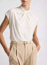 Vince - Cap Sleeve Twist Neck Top - Bone