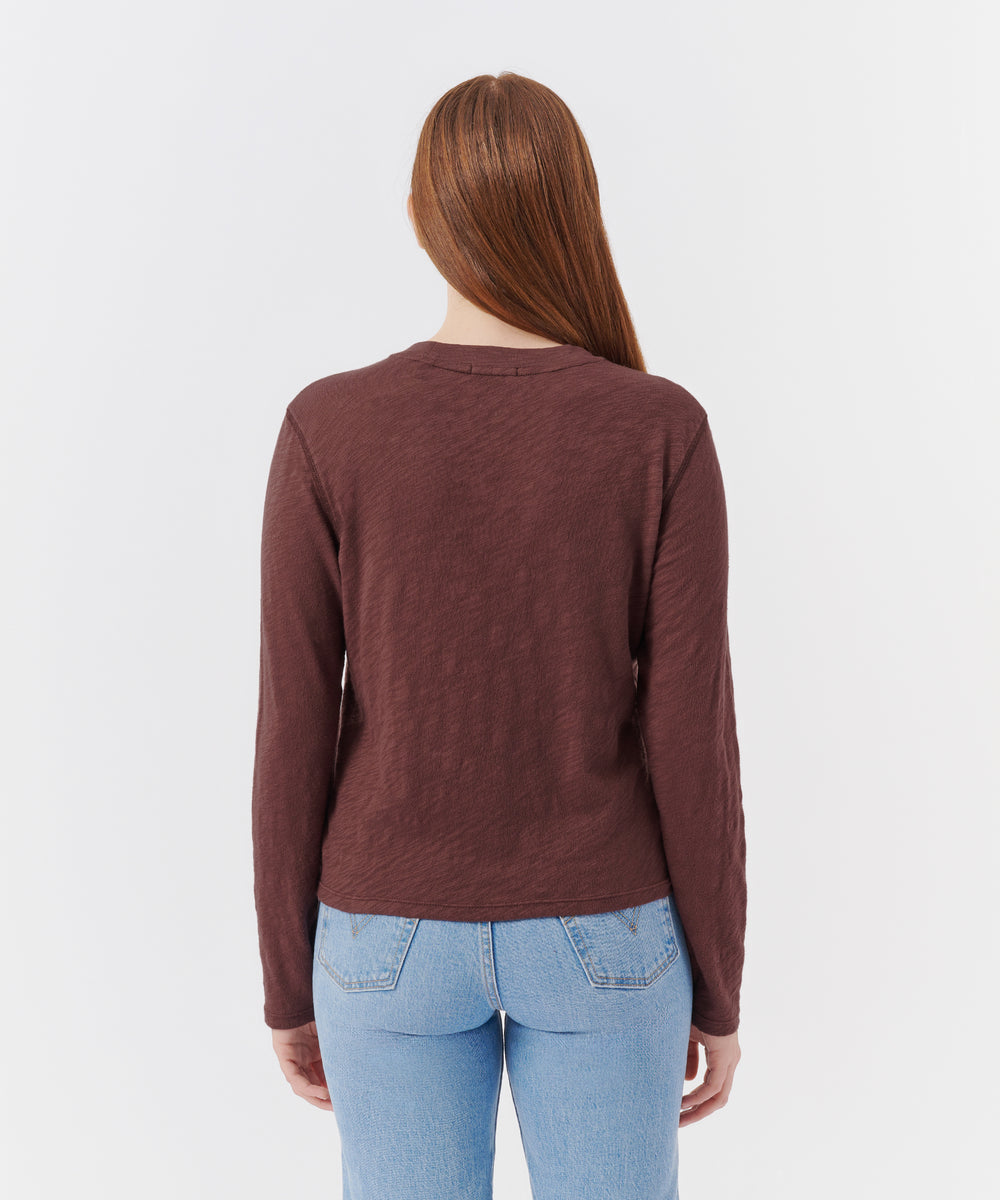 ATM - Slub Jersey Long Sleeve Crop Tee - Chocolate