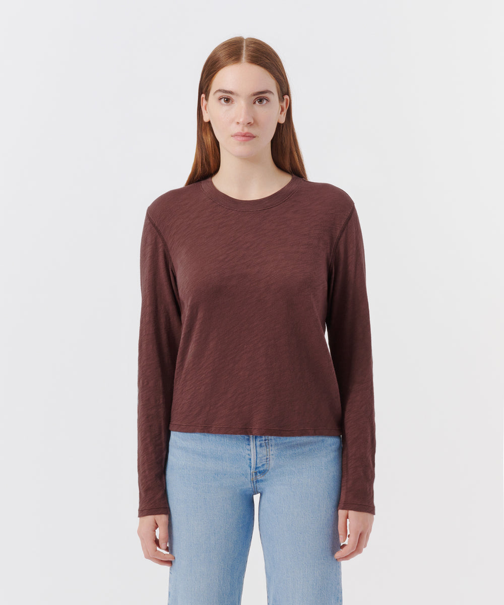 ATM - Slub Jersey Long Sleeve Crop Tee - Chocolate