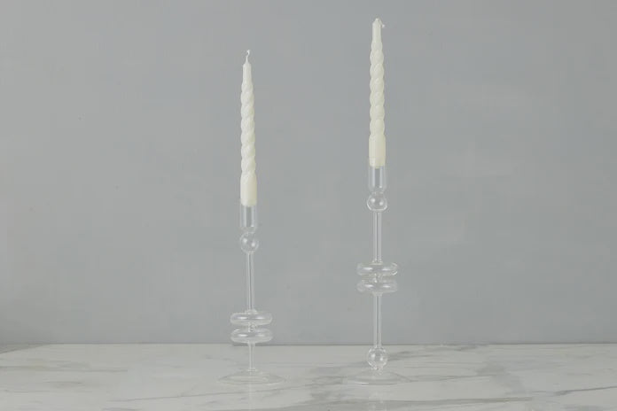 Clear Glass Candlestick Pair - Large