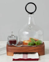 Glass Cloche Food Cover - Black Ring Handle - Small