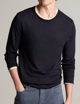 Vince - Slub Pima Cotton Double-Layer L/S T-Shirt - Coastal /Smock White