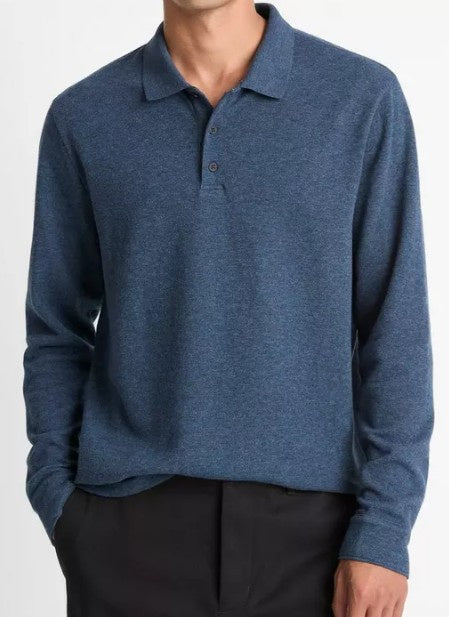 Vince - Men's - Heathered Double-Face Cotton-Blend Polo Shirt - Coastal Blue