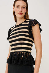 Rails - Coen top Black Oat Stripe