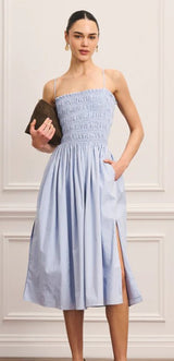 Naadam - Cotton Smocked Dress - Powder Blue