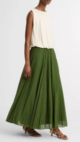 Vince - Crinkled Plissé Cotton-Blend Maxi Skirt - Herb