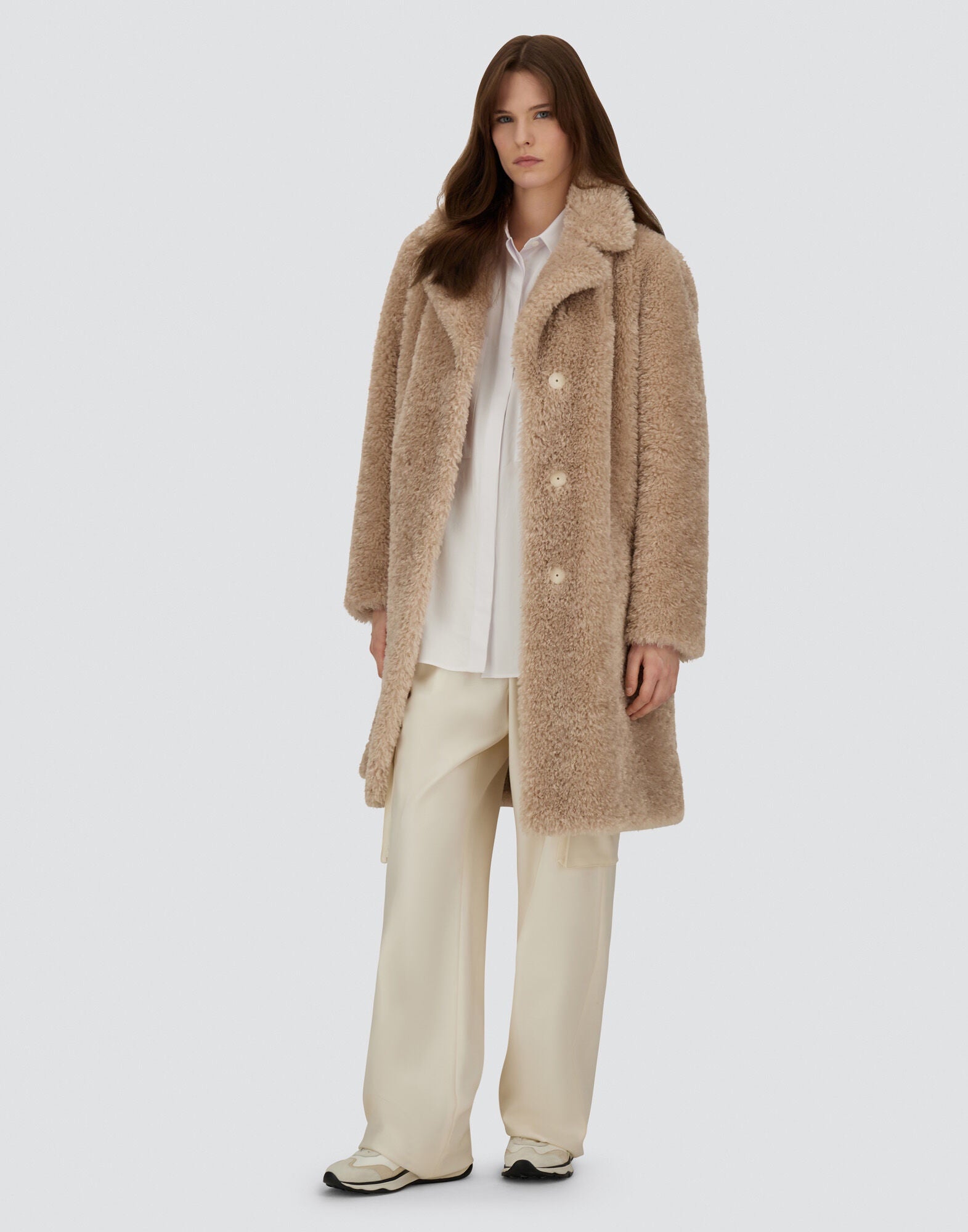 Herno - Curly Faux Fur Knee Length Coat - Chantilly