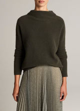 Vince- Boiled Funnel Neck Pullover- Dark Moss