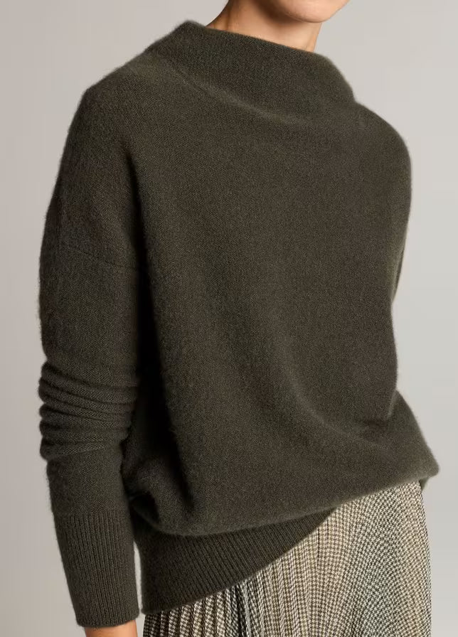 Vince- Boiled Funnel Neck Pullover- Dark Moss